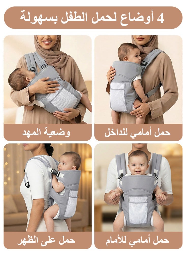 BBMORE Baby Carrier with Pocket, Ergonomic Adjustable Breathable Carrier Slings for 3–24 Months Baby Holder Carrier with Breathable Mesh Fabric, Grey - Image 3